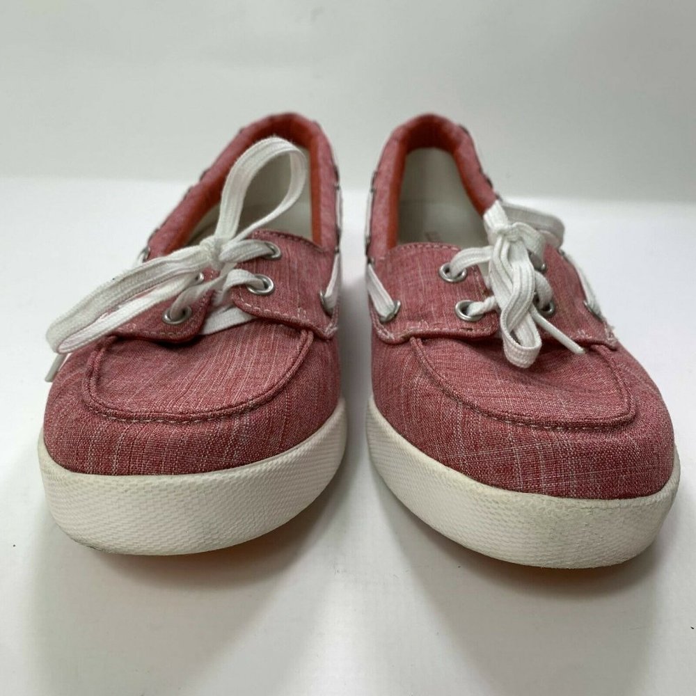 LL Bean Canvas Deck Boat Shoe Loafers Item ID 287089 Red Womens Size 9 - Picture 2 of 8